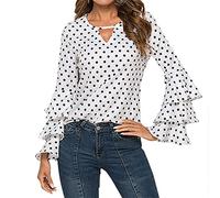 Blusa suelta de otoño e invierno para mujer Manga larga Cuello redondo Casual Tops de ocio Camisetas Top de manga acampanada con estampado de manchas negras de ajuste regular Suéter Sudadera de moda