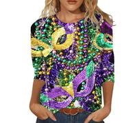 Blusa Superior con Cuello Redondo y Manga 3/4 con Estampado Happy Holidays para Mujer (Purple, XXL)