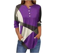 Blusa tipo túnica para mujer, ajuste holgado, manga 3/4, cuello en V, botones, estilo vintage, con bloques de color, estilo vintage, estilo informal, de tres cuartos, para primavera, otoño, para mujer