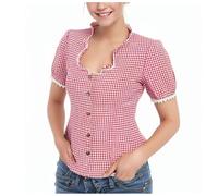 Blusa tirolesa para mujer, a cuadros, cuello de pico, Oktoberfest, para la cerveza, tirolesa, color blanco, blusa de verano, blusa de verano, camiseta de verano, rojo, XXL
