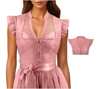Blusa tirolesa para mujer, color blanco y blanco, de algodón, Oktoberfest, para traje regional, para traje regional, Rosa., L