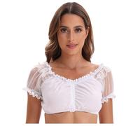 Blusa Tirolesa para Mujer Dirndl De Encaje Top La Media Manga Camisa Transparente Elegante Haleco Fiesta Y Disfraz O Llevar A Diario
