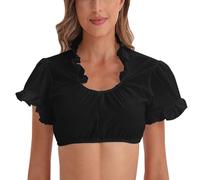 Blusa tirolesa para mujer, sexy, transparente, elegante, cuello en V, de algodón, tallas grandes, para traje regional bávaro, Oktoberfest, Negro , S