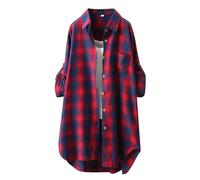 Blusa tradicional moderna para mujer, blusa a cuadros para mujer, blusa de manga larga, Oktoberfest, blusa de franela, camisa a cuadros, túnica, informal, de algodón, con botones, cuello en V, blusa