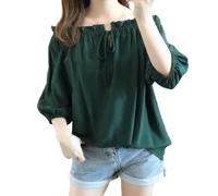 Blusa tradicional renacentista para mujer, blusa victoriana con volantes, hombros descubiertos, manga 3/4, camiseta medieval, hombros descubiertos, informal, holgada, ropa de cerveza, blusa para mujer