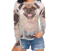 Blusa transparente para mujer, adorable lengua de carlino cervatillo, camiseta de malla de manga larga de malla, talla S, Adorable lengua de carlino cervatillo, M