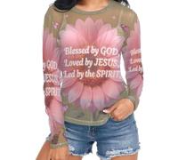 Blusa transparente para mujer, Blessed by God Loved by Blush Sunflower (2), malla con cuello redondo, talla S, Blessed By God Loved By Blush Sunflower (2), XL