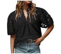Blusa túnica mujer camisa lino camisa casual blusa mujer casual cuello en V manga larga verano deporte camiseta camiseta tops botón ancho camiseta, B-le negro, XL