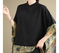 Blusa vintage de estilo chino con botones de nudo, diseño moderno de cuello , de y un elegante cierre asimétrico. Esta blusa holgada y de moda es para madres.