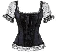 Blusa vintage gótica victoriana Lolita elástica negra blanca top steampunk talla grande ropa de verano para mujer, Camisa negra., M