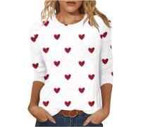 Blusa Vintage para el día de San Valentín con Estampado de Corazones,Camiseta Manga 3/4, día de San Valentín, Primavera, Dulce corazón, Cuello Redondo