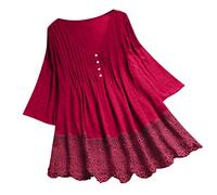 Blusas bohemias de encaje para mujer, estilo campesino, túnica bohemia, manga 3/4, bordada, con estampado floral, para verano, hippie, con volantes, para personas mayores, a la moda, retro, talla