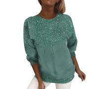 Blusas brillantes para mujer, de manga larga, cuello redondo, con lentejuelas, estampadas, informales, elegantes, para carnaval, fiesta, club, verde, L
