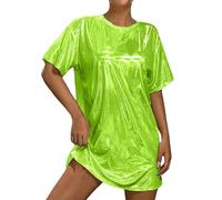 Blusas brillantes para mujer, manga corta, casual, elegante, cuello redondo, con purpurina, para fiesta, noche, carnaval, blusa de lentejuelas, verde, L