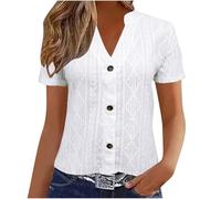 Blusas con ojales para mujer de verano con manga corta, cuello en V, elegantes, ajustadas, con botones para playa y vacaciones 2025 Mis pedidos recientes, L