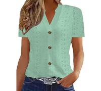 Blusas con ojales para mujer de verano con manga corta, cuello en V, elegantes, ajustadas, con botones para playa y vacaciones 2025 Mis pedidos recientes, S