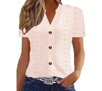 Blusas con ojales para mujer de verano con manga corta, cuello en V, elegantes, ajustadas, con botones para playa y vacaciones 2025 Mis pedidos recientes, S
