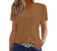 Blusas con ojales para mujer de verano con manga corta, cuello en V, elegantes, ajustadas, con botones para playa y vacaciones 2025 Mis pedidos recientes, XXL