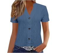 Blusas con ojales para mujer de verano con manga corta, cuello en V, elegantes, ajustadas, con botones para playa y vacaciones 2025 Mis pedidos recientes, XXL