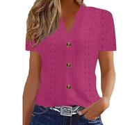 Blusas con ojales para mujer de verano con manga corta, cuello en V, elegantes, ajustadas, con botones para playa y vacaciones 2025 Mis pedidos recientes, XXL