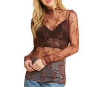 Blusas de encaje para mujer del Reino Unido, camisetas de manga larga de ajuste delgado para mujer, camiseta de cuello falso con malla transparente, camiseta de encaje para mujer, blusas de capa Y2K