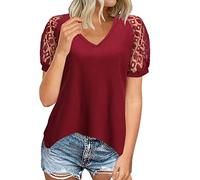 Blusas de encaje para mujer, manga suelta, cuello redondo, parte superior de invierno, blusa para mujer, con costuras largas, top amarillo, rojo, S
