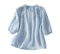 Blusas de gasa bordadas para mujer, estilo bohemio, holgada, estampado floral, para primavera, indio, con volantes, para personas mayores, cuello en V, lino, encaje, bohemio, campesino, lindo, para