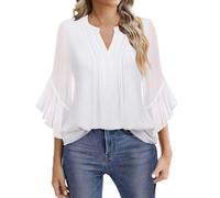 Blusas de gasa para mujer, blusas de Reino Unido, camisa clásica Henry con cuello en V, elegantes camisas de trabajo de oficina, cómodas, transpirables, de manga 3/4, blusa casual versátil para