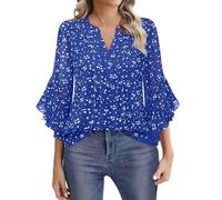 Blusas de gasa para mujer del Reino Unido, elegantes camisas de trabajo de oficina, cómodas, transpirables, de manga acampanada, 3/4, casual, versátil, para negocios, trabajo, camisa clásica Henry con