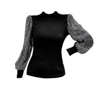 Blusas de lentejuelas para mujer, con purpurina brillante, con lentejuelas, de manga larga, para fiestas, clubes, suéter de lana pesada con cuello alto, Negro, M