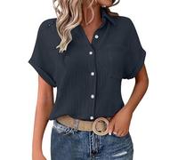 Blusas de Lino para Mujer con Botones Y Mangas Murciélago Blusa China de Verano con Cuello En V Moderna E Informal,S-XXL (1-B-Dark Gray, M)