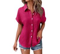 Blusas de Lino para Mujer con Botones Y Mangas Murciélago Blusa China de Verano con Cuello En V Moderna E Informal,S-XXL (S)