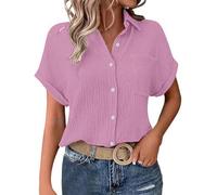 Blusas de Lino para Mujer con Botones Y Mangas Murciélago Blusa China de Verano con Cuello En V Moderna E Informal,S-XXL (1-B-Purple, M)