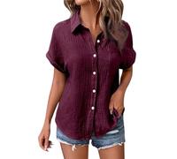 Blusas de Lino para Mujer con Botones Y Mangas Murciélago Blusa China de Verano con Cuello En V Moderna E Informal,S-XXL (XXL)