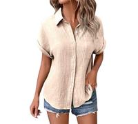 Blusas de Lino para Mujer con Botones Y Mangas Murciélago Blusa China de Verano con Cuello En V Moderna E Informal,S-XXL (1-A-Beige, M)