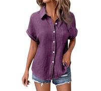 Blusas de Lino para Mujer con Botones Y Mangas Murciélago Blusa China de Verano con Cuello En V Moderna E Informal,S-XXL (1-A-Purple, XXL)
