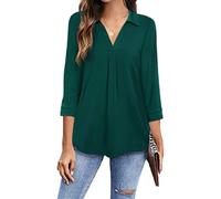 Blusas de Manga 3/4 con Cuello en V para Mujer Tipo túnica Informales Camisas Sueltas Blusas Tipo túnica Informales con Cuello de Pico de Manga básicas de Manga Larga de suéter Tipo suéter Ligeras