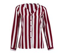 Blusas De Moda,Señoras Casual Camisas A Rayas Rojas Y Blancas Jerseys Camisas De Manga Larga Chic Cuello En V Camisas con Botones Rebeca Suelta Niñas Sudaderas De Manga Larga,M
