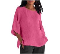 Blusas De Mujer Elegantes Basica Elegantes Camisetas Manga 3/4 Mujer Rebajas Verano Tshirt Camisetas Cuello Redondo Blusas Mujer Tallas Grandes Top Mis Pedidos Realizados Rosa Fuerte XXL