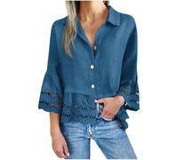 Blusas de Mujer Elegantes,Camisa Mujer Manga Larga Hueca Camiseta de Botones Holgados Color Sólido Camisas Ligero Cómodo Blusa Primavera Otoño Original Oficina Diario Tops Shirt