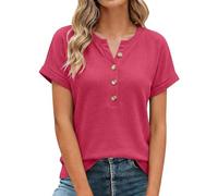 Blusas de Mujer Elegantes,Camiseta Blanca Mujer,Blusa Informal de Punto con Botones y para Escote (Hot Pink, XXL)