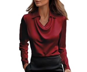 Blusas De Mujer Elegantes, Camiseta Manga Larga Mujer De SatéN Color SóLido Moda Suelto Cuello Abierto Top Fiesta Casual Fiesta VersáTiles T-Shirt Camisa Original OtoñO Invierno Basic tee