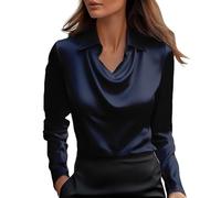 Blusas De Mujer Elegantes, Camiseta Manga Larga Mujer De Satén, Moda Suelto Cuello Abierto Tops, Casual Fiesta Versátiles T-Shirt, Camisa Original Primavera Y Verano Basic tee