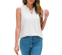 Blusas de Mujer Elegantes, Camiseta Sin Mangas Cuello en V Ojales Mujer Estilo Bohemio Ligera Informal Salir Ideal la Playa Vacaciones Citas Diarias. Color Blanco. Talla S.