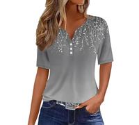 Blusas De Mujer Elegantes Manga Corta Algodon Basicas Blusas Verano Tallas Grandes Vestir Ropa Mujer Verano 2025 Camisetas Cuello V Casual Elegantes T Shirts Mis Pedidos Realizados(Gris,L)