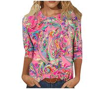 Blusas De Mujer Elegantes Manga Corta Basicas Verano Blusas Manga 3/4 Algodon Casual Ropa Mujer Verano 2025 Camisetas Cuello Redondo Vestir Deportiva Tops Mis Pedidos Realizados(Rosa Fuerte,XXL)