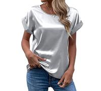 Blusas de Mujer Elegantes Manga Corta Camiseta Cuello Redondo Suelta Camisa Casual Cómodo y Suave Blusa Blanca Mujer Verano Básica Color Sólido Shirt S-XXL