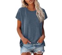 Blusas De Mujer Elegantes Manga Corta Verano Algodon Blusas Basicas Elegantes Ropa Mujer Verano 2025 Camisetas Cuello Redondo Suelto Casual Tops Ofertas Flash del Dia(Marina de Guerra,XXL)