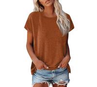 Blusas De Mujer Elegantes Manga Corta Verano Algodon Blusas Basicas Tallas Grandes Suelto Ropa Mujer Verano 2025 Camisetas Cuello Redondo Vestir Casual Tops Mis Pedidos Realizados(Jengibre,M)