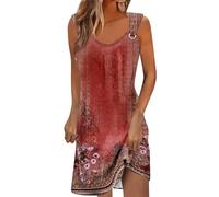 Blusas De Mujer Elegantes, Vestido Mujer Casual Vestido Largo Vestidos De Verano para con Estampado Floral Cuello En U Sin Mangas Sexy Corto Tipo Túnica Fluido Elegante Vestidos Camisero Holgado A La
